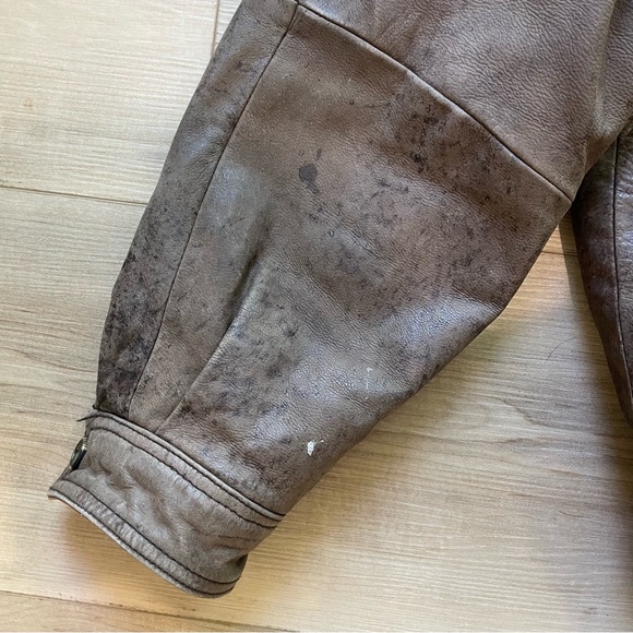 Vintage Rustic Heavy Leather Brown New Zealand  Outback Bomber Jacket Size Large - Picture 15 of 15